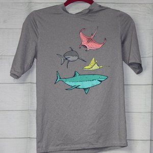 Boys Cat & Jack Active Tee Size XL (16) New W/O Tag Grey with Sharks